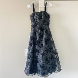 Vintage Jessica McClintock Floral Velvet Burnout Midi Tulle Dress Size 3 Witch